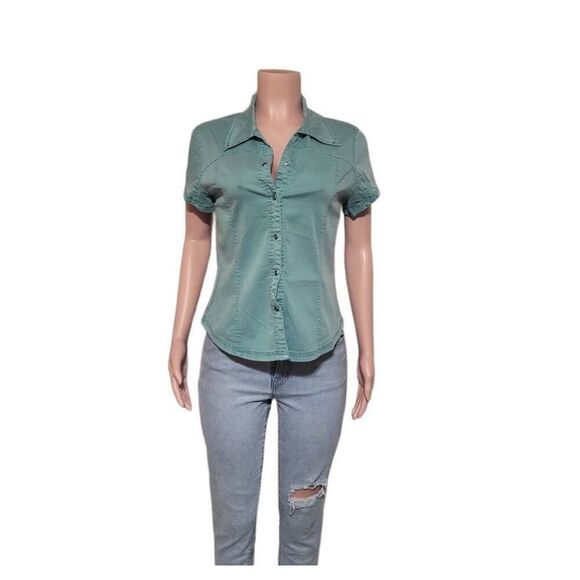 Pulp women's aqua button-down short sleeve casual top M - Picture 2 of 7